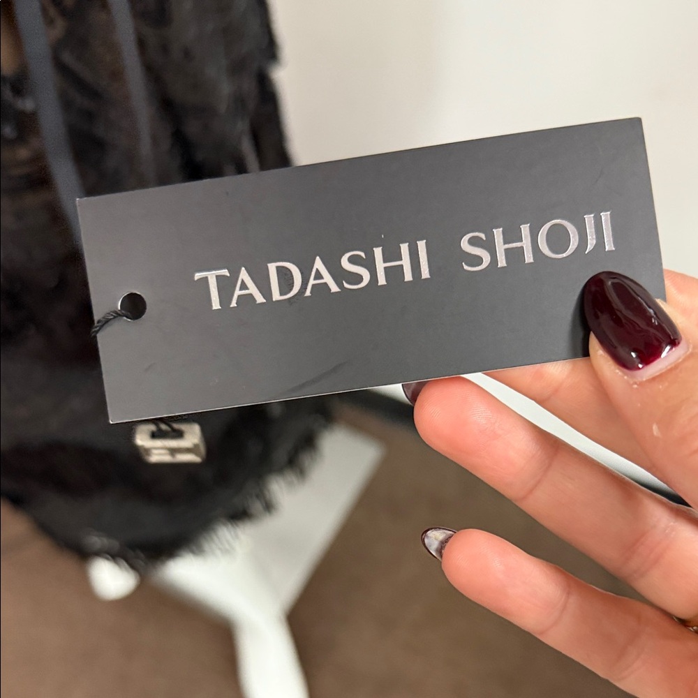 Tadashi Shoji Black Sequin Midi Dress with Fringe NWT - Picture 7 of 8